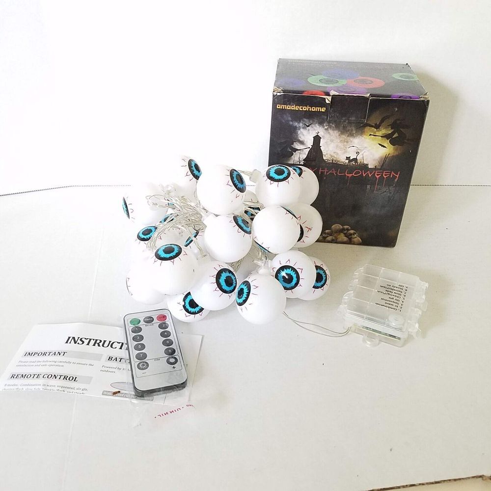 Halloween‎ Multicolor Eyeballs 30 LED String Lights 16.4' Remote 8 Light Modes